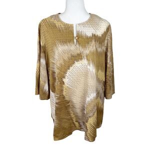 Vintage Ample Togs California Blouse Women 2XL Gold White Relaxed Bell Sleeve
